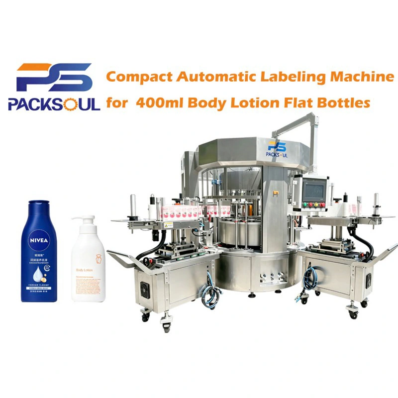 Machine d'étiquetage de bouteilles plates de lotion pour le corps 400 ml