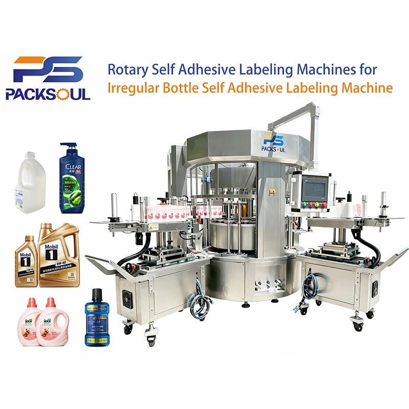 Machine d'étiquetage auto-adhésive pour bouteilles irrégulières