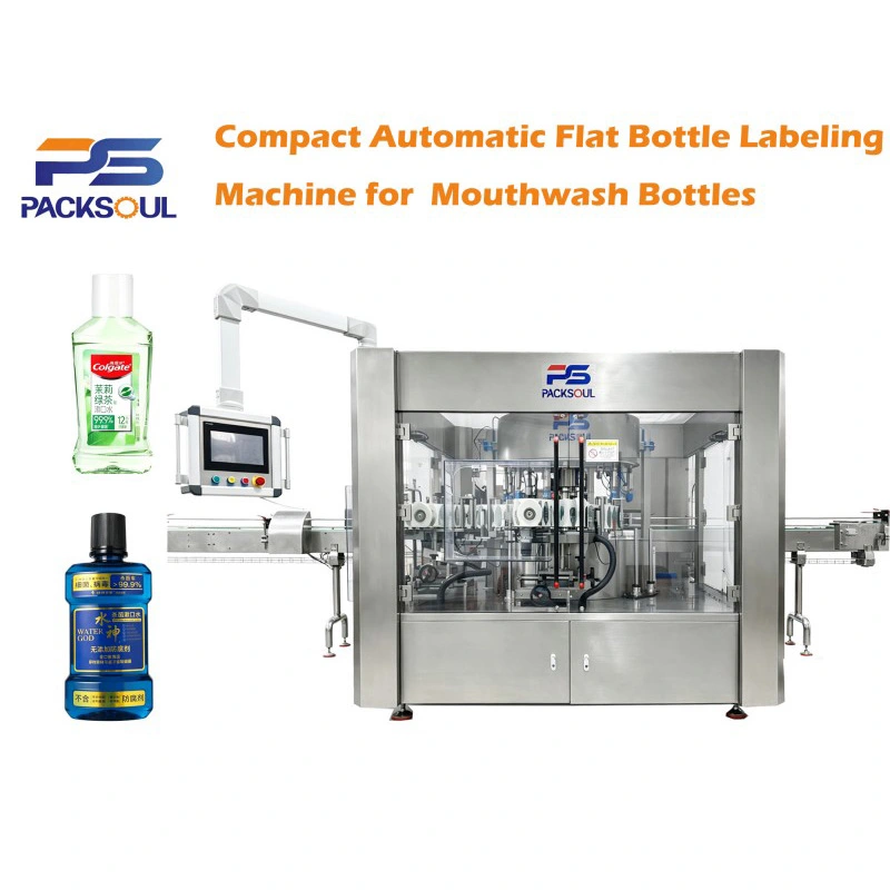 Machine d'étiquetage de bouteilles plates pour rince-bouche