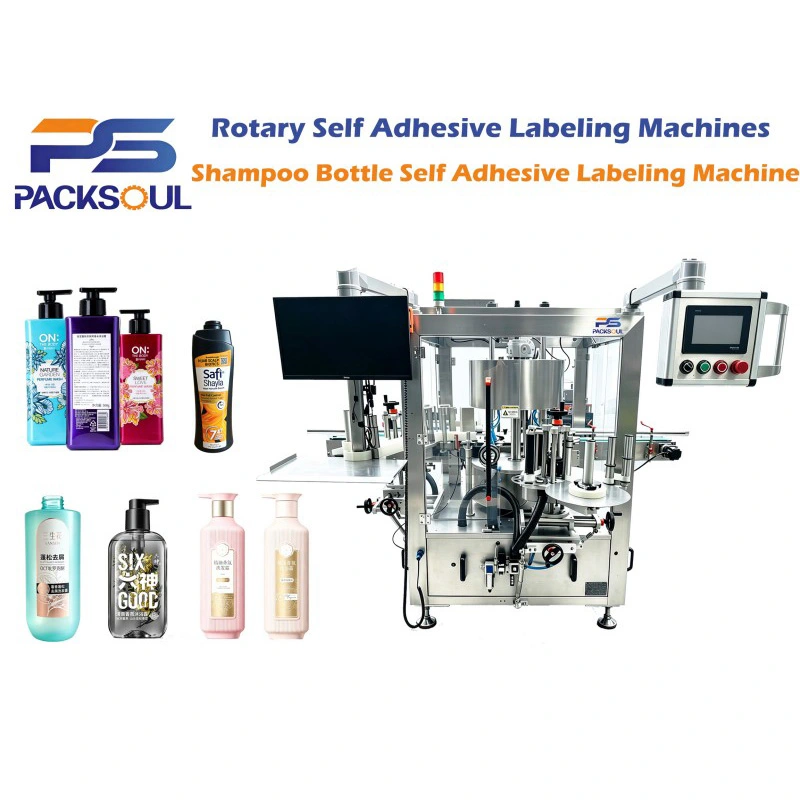 Machine d'étiquetage auto-adhésive pour bouteilles de shampoing