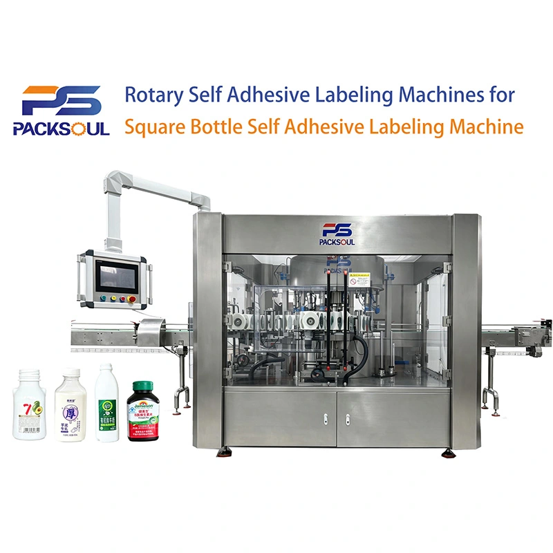 Machine d'étiquetage auto-adhésive pour bouteilles carrées
